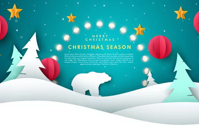创意剪纸风圣诞节圣诞树圣诞老人麋鹿雪花3D立体海报PSD/AI素材模板【033】